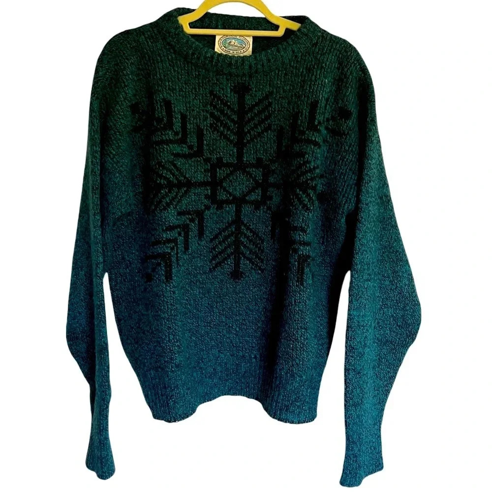 Vintage Environmental Clothing Co‎ Blue Wool Blend Snowflake Sweater Size Large